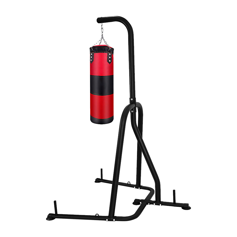 Online Fitness Depot single-station boxing punching bag stand with heavy bag for boxing and martial arts training in a gym setting.