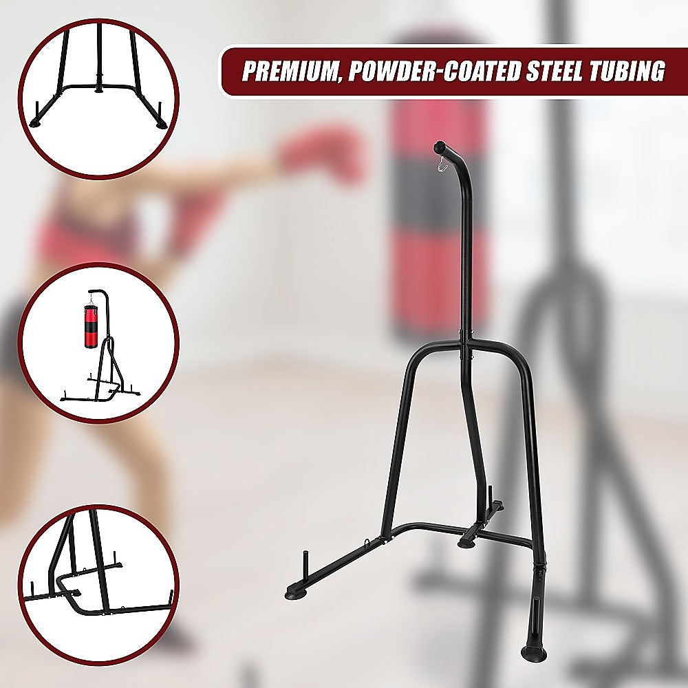 Online Fitness Depot single-station boxing punching bag stand with heavy bag for boxing and martial arts training indoors.