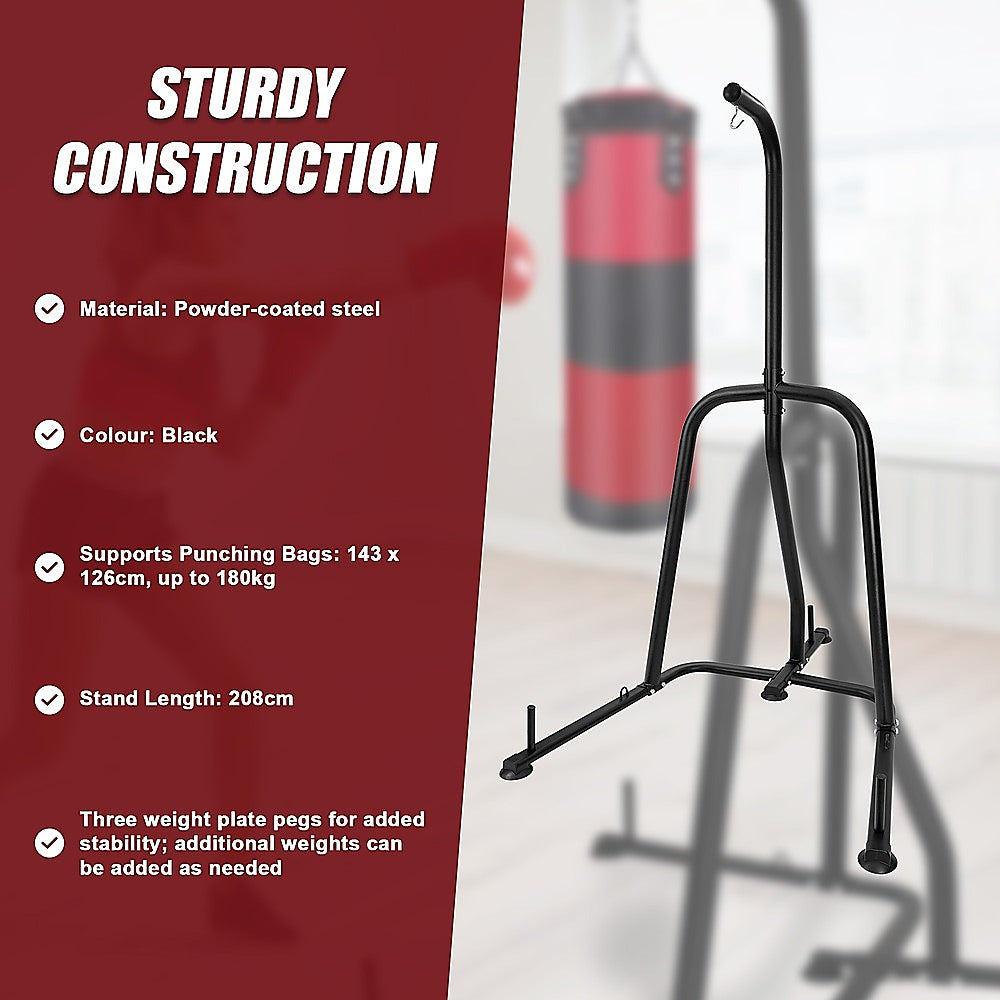 Online Fitness Depot single-station boxing punching bag stand with heavy bag for boxing and martial arts training.