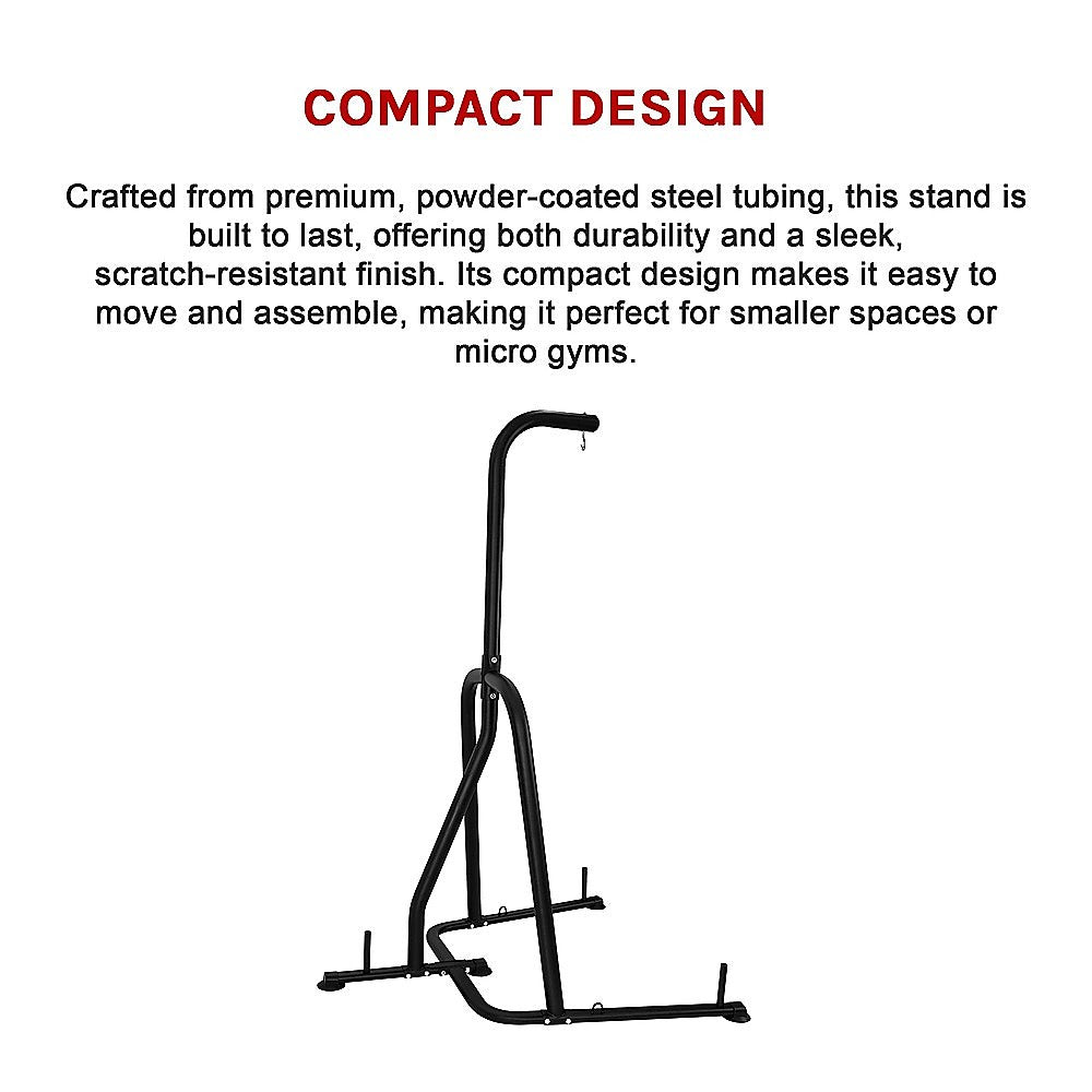 Single-station boxing heavy bag stand from Online Fitness Depot, sturdy metal frame for boxing and martial arts training.