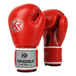 Red and silver durable 8oz PU leather boxing gloves with padding and ventilation for training from Online Fitness Depot.