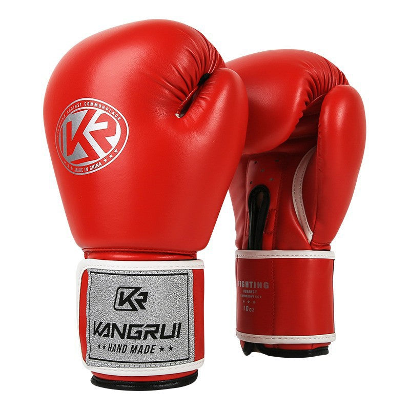Red and silver durable 8oz PU leather boxing gloves with padding and ventilation for training from Online Fitness Depot.