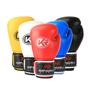 Red and silver durable 8oz PU leather boxing gloves with padding and ventilation for training, designed for sports and fitness.