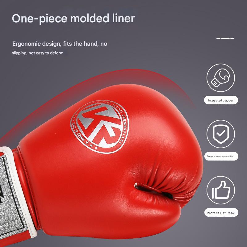 Red and silver durable 8oz PU leather boxing gloves with padding and ventilation for training, from Online Fitness Depot.