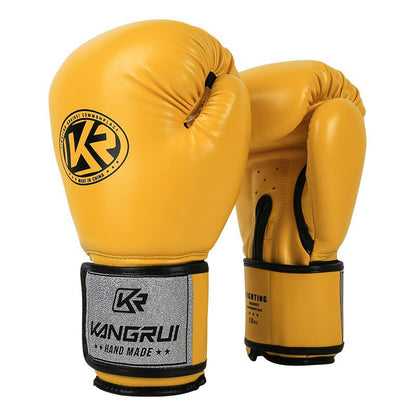 Yellow and silver 10oz PU leather boxing gloves with padding and ventilation for training, designed for durability and comfort.