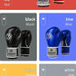 Blue and silver durable 10oz PU leather boxing gloves with padding and ventilation for training, suitable for gym and fitness.