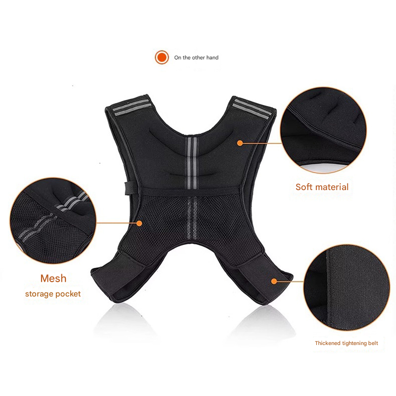 Black Adjustable Weighted Vest by Online Fitness Depot, reflective for running, training, and strength exercises, 10kg capacity.