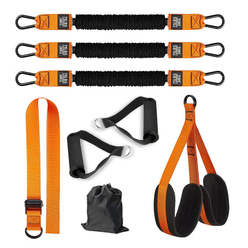 Orange heavy-duty pull-up assist strap system with foam handles for resistance training, ideal for gym and home workout exercises.