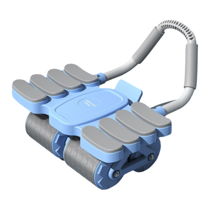 Blue 4-wheel automatic rebound ab roller with 8 elbow supports for core workouts, designed for beginners from Online Fitness Depot.