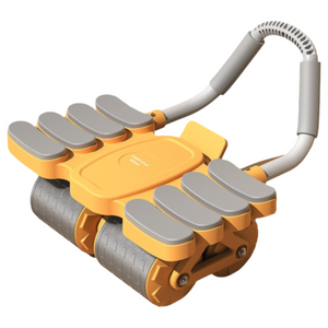 Orange 4-wheel automatic rebound ab roller with 8 elbow supports for core workouts, designed for home abdominal muscle training.