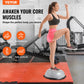 Gray 23-inch balance ball trainer with resistance bands and foot pump, used for full body workouts and stability exercises.