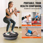 Gray 23-inch balance ball trainer with resistance bands and foot pump, used for full body workouts and stability exercises.