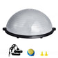 Gray 23-inch exercise ball trainer with resistance bands, foot pump, suitable for full body workouts and stability training at home