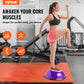 Purple 23-inch stability ball with resistance bands and foot pump, ideal for full body workouts and home gym strength training.