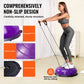 Purple 23-inch stability ball with resistance bands and foot pump for full-body workouts, yoga, and fitness training.