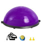 Purple 23-inch exercise ball trainer with resistance bands, foot pump, ideal for full body workouts and stability training.