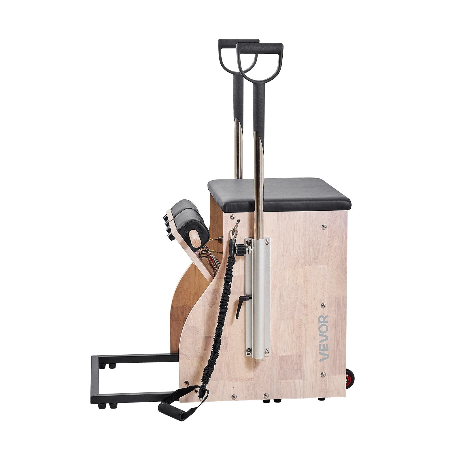 Vevor Pilates chair with split-pedal stability design, rubber wood frame handles, for home gym yoga and resistance workouts.