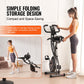 Foldable VEVOR exercise bike with adjustable magnetic resistance, comfortable seat, LCD monitor, ideal for indoor home gym workouts.