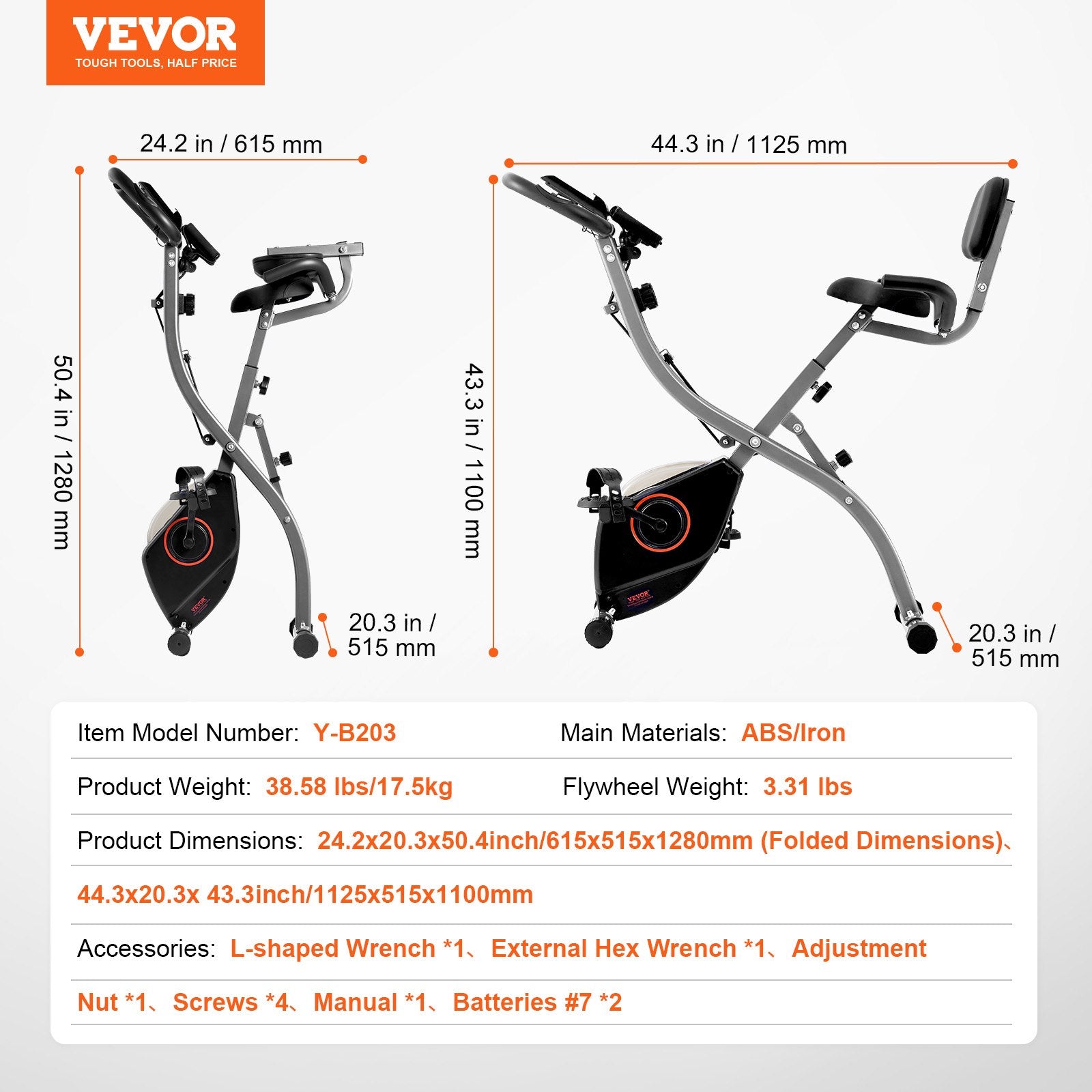 Foldable VEVOR exercise bike with adjustable magnetic resistance, comfortable seat, LCD monitor, ideal for indoor home gym workouts.