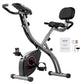 Foldable VEVOR exercise bike with adjustable magnetic resistance, comfortable seat, LCD monitor, suitable for indoor home gym workouts.