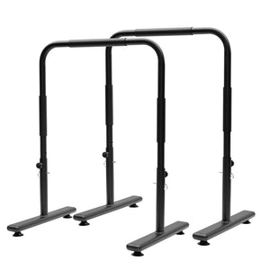 Set of two adjustable dip bars for fitness and calisthenics, portable gym equipment for strength training at home.