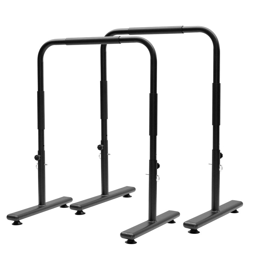Set of two adjustable dip bars for fitness and calisthenics, portable gym equipment for strength training at home.