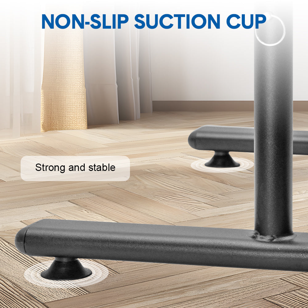 Set of 2 Adjustable fitness dip stands with portable parallettes for strength training and calisthenics in home gyms.