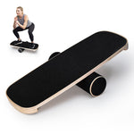 Wooden balance board with non-slip roller for home fitness, core stability, snowboard, skate, and yoga training, supports up to 200kg.
