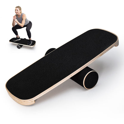 Wooden balance board with non-slip roller for home fitness, core stability, snowboard, skate, and yoga training, supports up to 200kg.