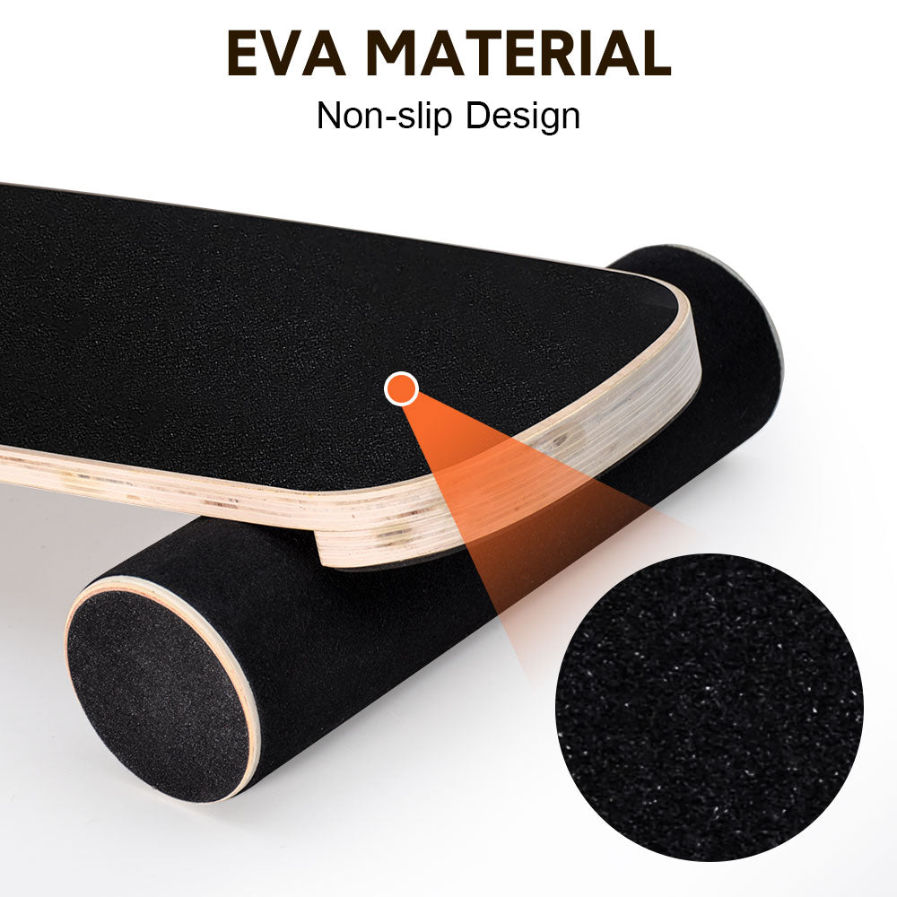 Wooden balance board with non-slip surface, indoor fitness trainer for core stability, suitable for yoga, snowboard, skateboard training