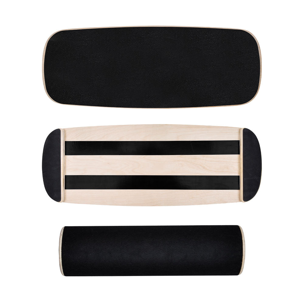 Wooden balance board with non-slip surface for fitness training, enhancing core stability for snowboard, skateboard, and yoga exercises.